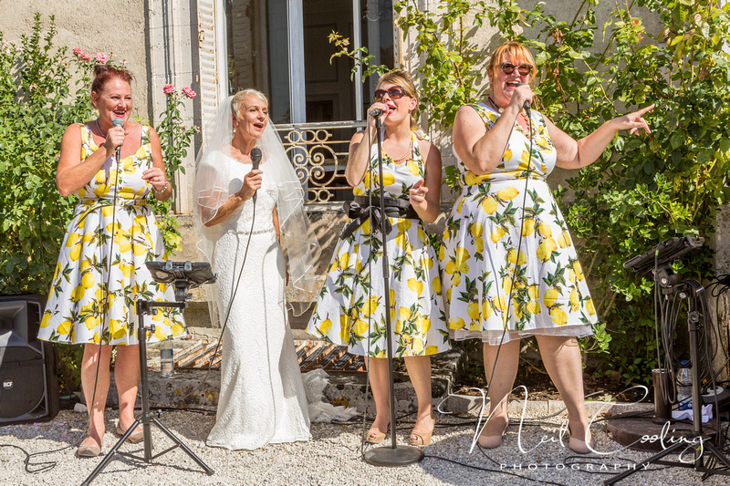 The Candies with Neil Cooling at a Dordogne Chateau Wedding, France